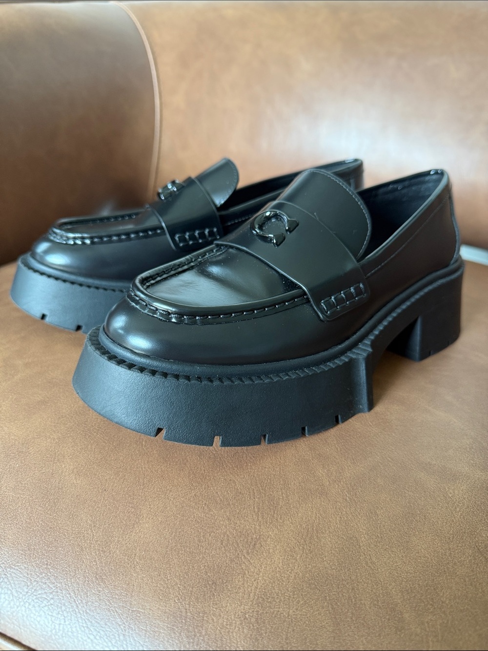 Coach Leah Black Chunky Platform Loafers - Picture 1 of 4